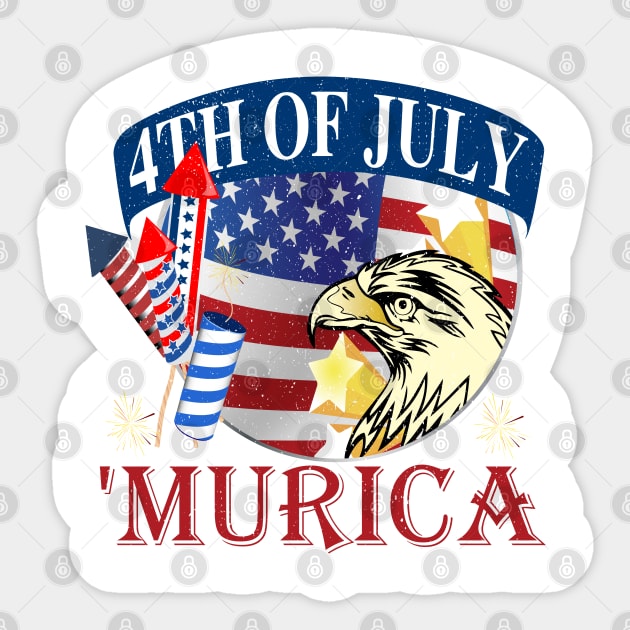 Murica 4th of July Retro Eagle Murica 2022 Funny Patriotic Sticker by alcoshirts